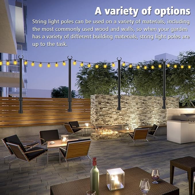 Beizelte 10 Pack 5Ft String Light Poles,Outside String Lights,Outdoor Light Poles,Metal Poles Stand for Patio,Backyard,Deck
