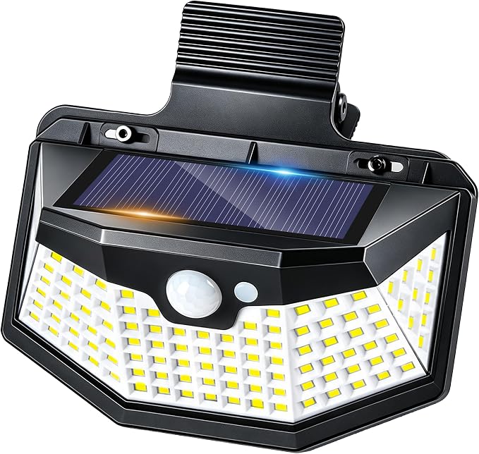 Clip on Solar Lights Outdoor with Motion Sensor, 800LM & 270° Wide Angle Solar Fence Lights Outdoor Waterproof with 115 LEDs, 3 Modes & Portable Security Lights for Chain Link Patio Deck Yard (1Pack)