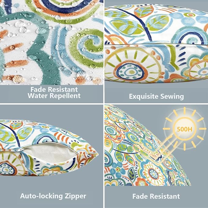 LVTXIII Outdoor Lumbar Pillow Covers Set of 2 Patio Decorative Pillow Cases, Water Repellent Lumbar Cushion Cases for Sofa, Patio Couch Garden Use, 12x20 Inch, Flower Blue