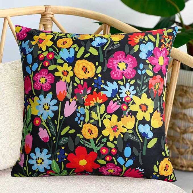 Adabana Outdoor Waterproof Floral Pillow Covers 18x18 Inch | Colorful Outdoor Pillow Covers Summer Decirative for Patio Furniture Porch Garden Pillows