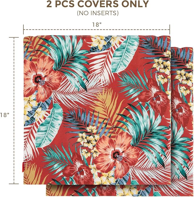 Throw Pillow Covers Set of 2, Outdoor Indoor Waterproof Decorative Patio Throw Pillowcase Shell 18x18 Inch, Square Cushion Case for Couch Sofa Garden Farmhouse Decoration-Chili Red Floral