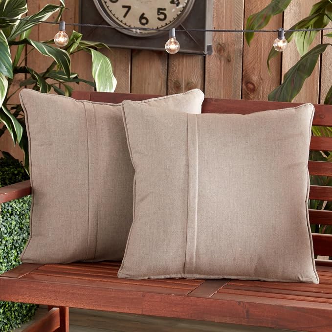 Greendale Home Fashions Sunbrella 20'' Square Outdoor Throw Pillow with Removable Cover (Set of 2), Cast Shale