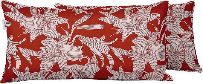 Indoor/Outdoor Polyester Fabric Lumbar Pillow Cover, All-Weather Waterproof Rectangular Cushion Case for Patio Furniture, 12 x 24 Set of 2 - Florals-58