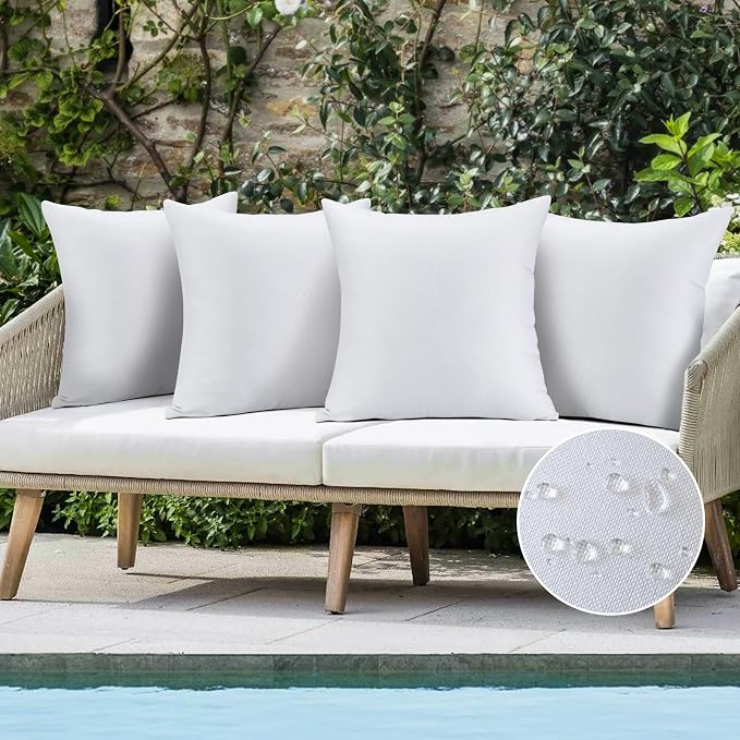 OTOSTAR Pack of 4 Outdoor Waterproof Throw Pillow Covers Decorative Pillow Covers Square Patio Balcony Pillowcases Cushion Case Pillows Shell for Couch Bed Tent Sofa Decor 20x20 Inch (Cream White)