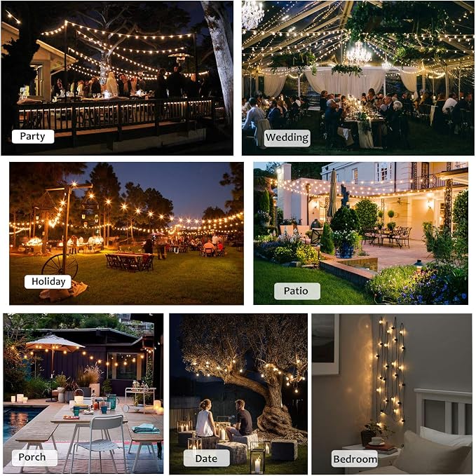 Outdoor String Lights 100FT Wateproof Outside Patio Lighting for Backyard | 52 Plastic Dimmable G40 Globe Bulbs,100FT Connectable Outdoor Lights for Porch Bistro Garden Gazebo Balcony Yard Cafe Wedding