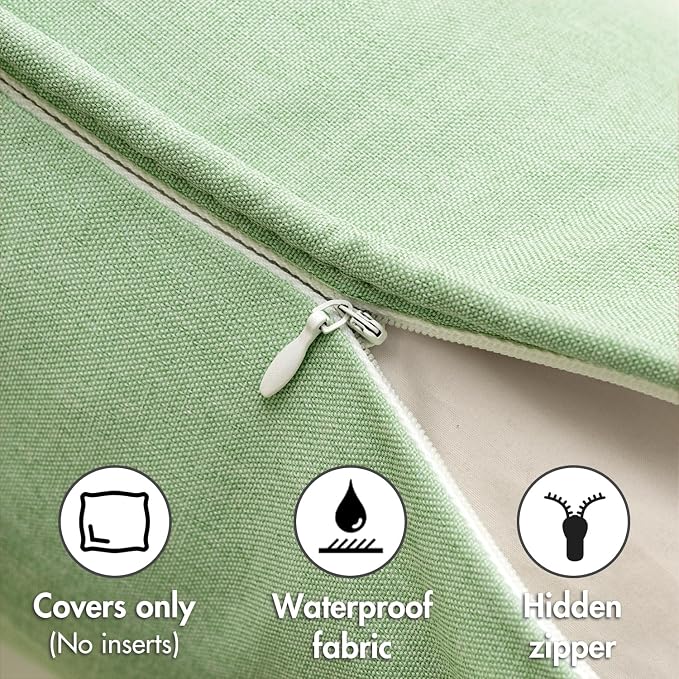 EMEMA Pack of 2 Decorative Outdoor Waterproof Throw Pillow Covers 18x18 Inch Solid Broadside Soft Outside Pillowcase Classic Cushion Cases for Patio Furniture Sunbrella for Balcony Decor Sage Green