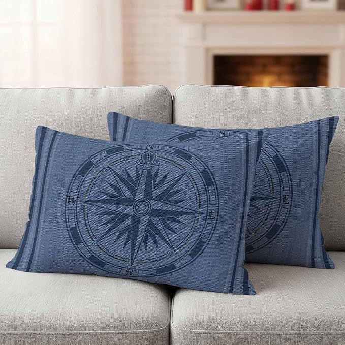 Compass Navigation Outdoor Waterproof Throw Pillow Covers Set of 2, 20"x12", Guide Letter Printing Decorative Pillow Covers Outside Cushion Case for Patio Porch Garden