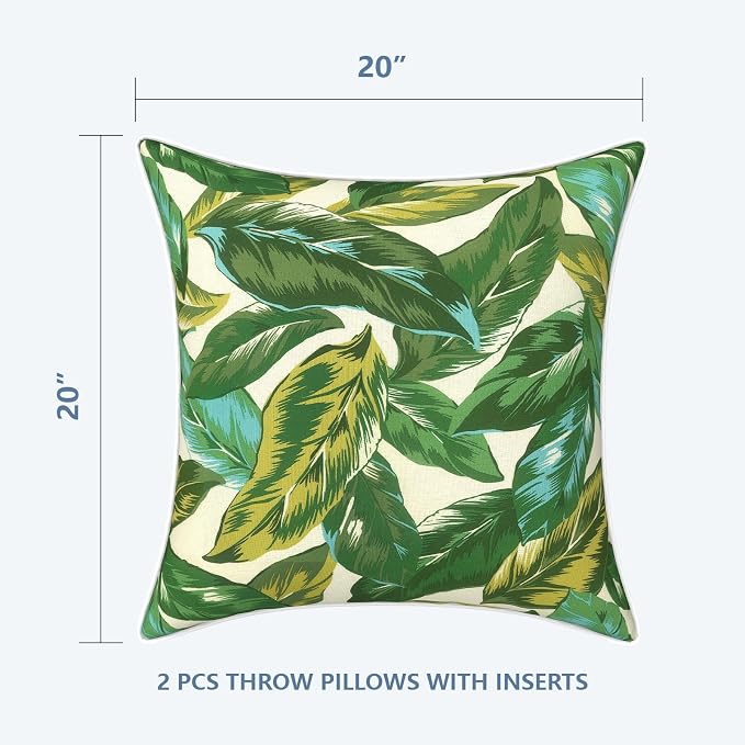 LVTXIII Set of 2 Patio Throw Pillows 20"x20" Fade Resistant Outdoor Throw Pillows with Inserts, Fluffy Decorative Garden Toss Pillow Cushions for Home Patio Coach Use, Lush Leaf Jungle