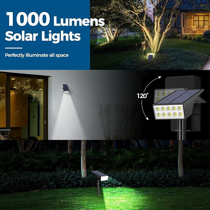 WENATY Solar Spot Lights Outdoor, 12 Pack Landscape Spotlights, Cool White | IP65 Waterproof, 4 Lighting Mode, 2-in-1 Solar Lights Outdoor, Solar Powered Flood Light for Yard Garden House Tree Pathway