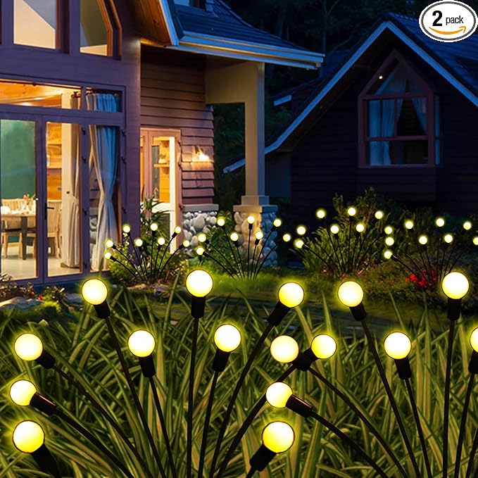 Solar Garden Lights Outdoor, 2 Pack 16 LED Solar Firefly Lights Waterproof, Sway by Wind, Swaying Light for Yard Patio Backyard Garden Planter Flower Bed Pathway Outdoor Decoration (Warm White)