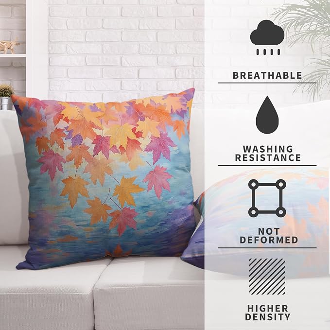 Fall Pillow Covers Maple Leaves Thorw Pillow Covers 24x24 Set of 2 Autumn Maple Leaf Teal Pillowcase Double Sided Printing Cushion Case for Home Decor Couch Sofa