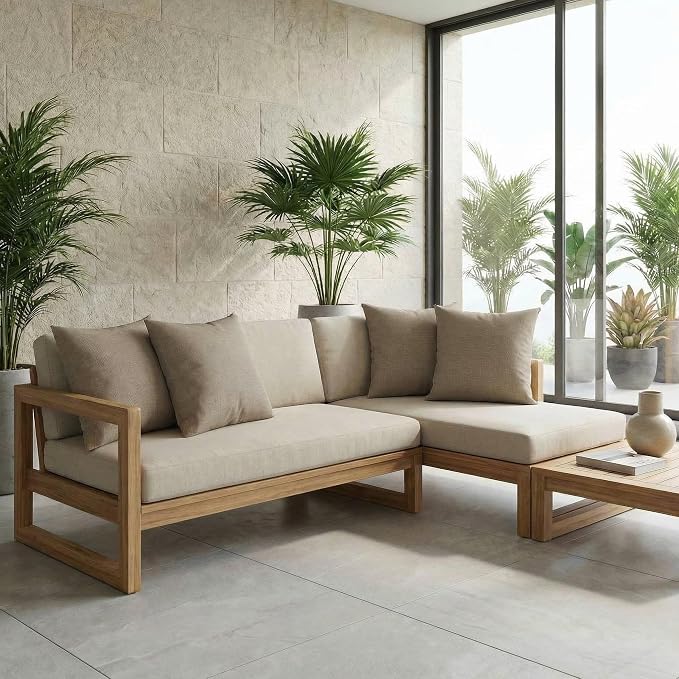 RSH DECOR: Sunbrella Square Throw Pillows Set of 4 | 20" x 20" | Water and Fade-Resistant Performance Fabric | Outdoor Pillow Covers with Down-Alternative Inserts | Made in USA (Vesper Alpaca Stone)