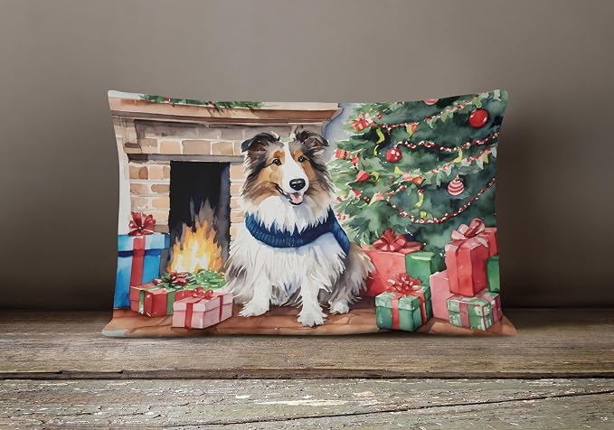 Caroline's Treasures DAC2749PW1216 Sheltie Cozy Christmas Throw Pillow Machine Washable, Indoor Outdoor Decorative Pillow for Couch, Bed or Patio, 12HX16W