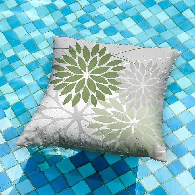 DFXSZ Pack of 2 Outdoor Waterproof Throw Pillow Covers 18x18 Green White | Polyester Colorful Spring Summer Floral Decorative Cushion Cases(NO INSERT),For Couch Patio Funiture Garden Home Decor