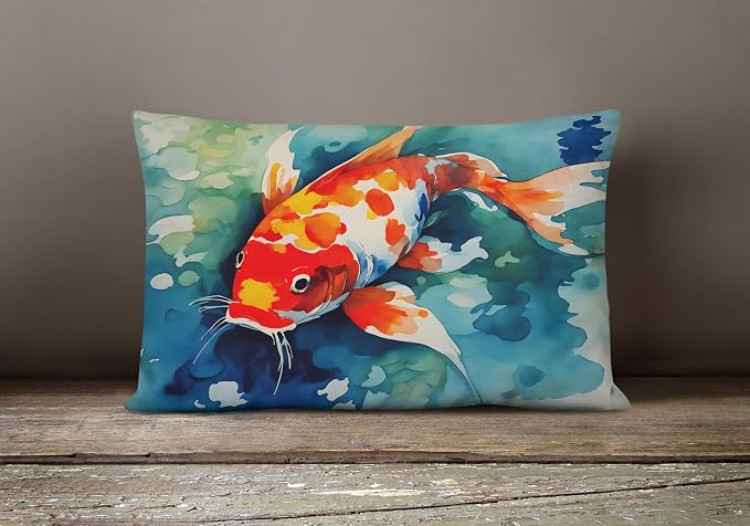 Caroline's Treasures DAC2794PW1216 Koi Fish Throw Pillow Machine Washable, Indoor Outdoor Decorative Pillow for Couch, Bed or Patio, 12HX16W