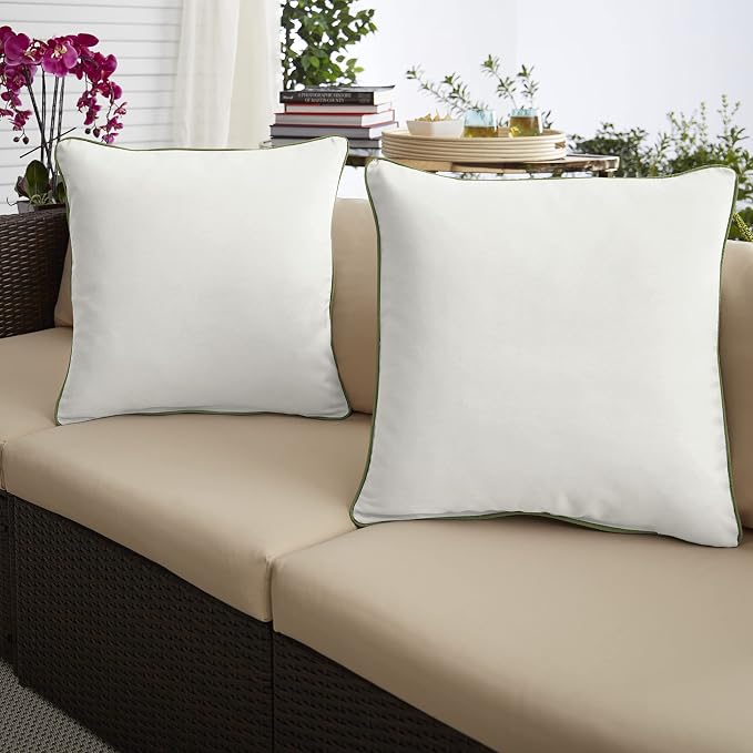 Mozaic Company Sunbrella Indoor/ Outdoor Corded Pillows, Canvas Natural and Spectrum Cilantro, Set of 2