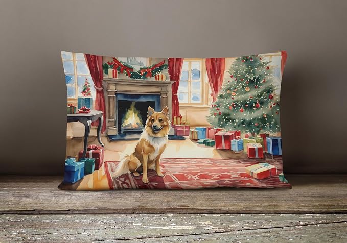 Caroline's Treasures DAC2656PW1216 Finnish Spitz Cozy Christmas Throw Pillow Machine Washable, Indoor Outdoor Decorative Pillow for Couch, Bed or Patio, 12HX16W