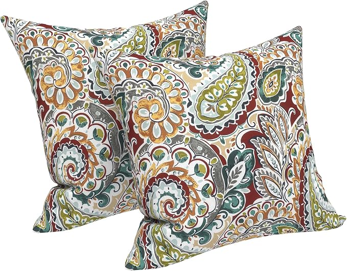LVTXIII Outdoor Pillows 20x20 Inch, 2 Pack Large Decorative Square Throw Pillows with Inserts for Couch, Bed, Floor Seating, Patio Furniture, Vibrant Paisley