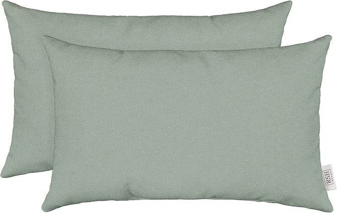 RSH DECOR Sunbrella 26" x 16" Lumbar Throw Pillows Set of 2 | Water and Fade-Resistant Performance Fabric | Outdoor Pillow Covers with Down-Alternative Inserts | Made in USA (Restore Mist Green)