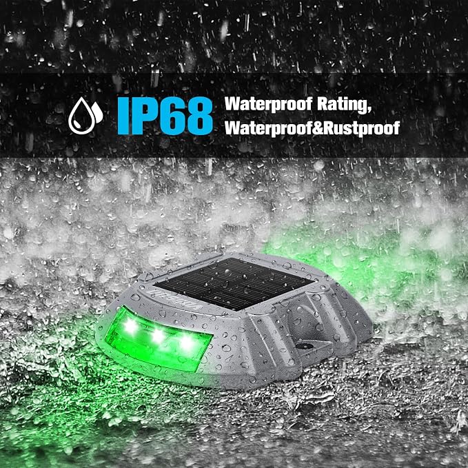 VOLISUN Solar Deck Driveway Dock Lights,Solar Pathway Lights,Green 4 Pack | Solar Powered LED, IP68 Waterproof Led Outdoor Warning Step Marine Lights for Sidewalk Garden Yard