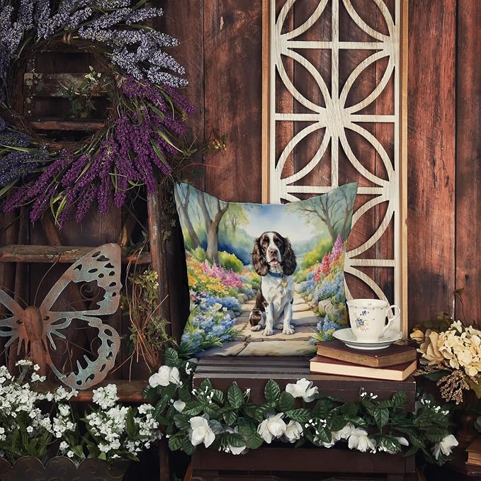 Caroline's Treasures English Springer Spaniel Spring Path Throw Pillow Machine Washable, Indoor Outdoor Decorative Pillow for Couch, Bed or Patio, 14Hx14W