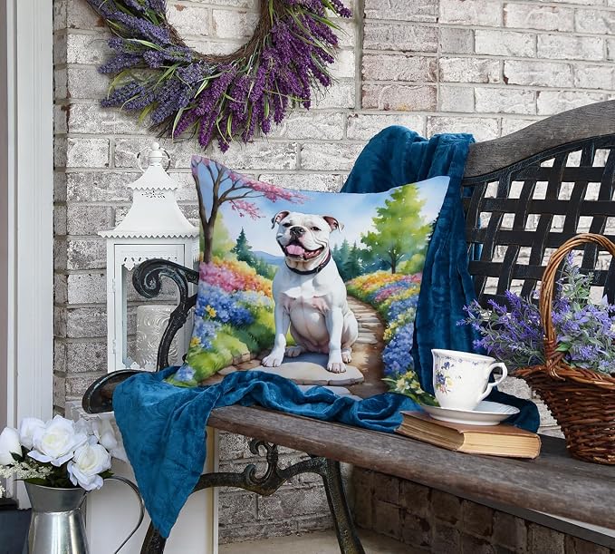 Caroline's Treasures American Bulldog Spring Garden Throw Pillow Machine Washable, Indoor Outdoor Decorative Pillow for Couch, Bed or Patio, 18Hx18W