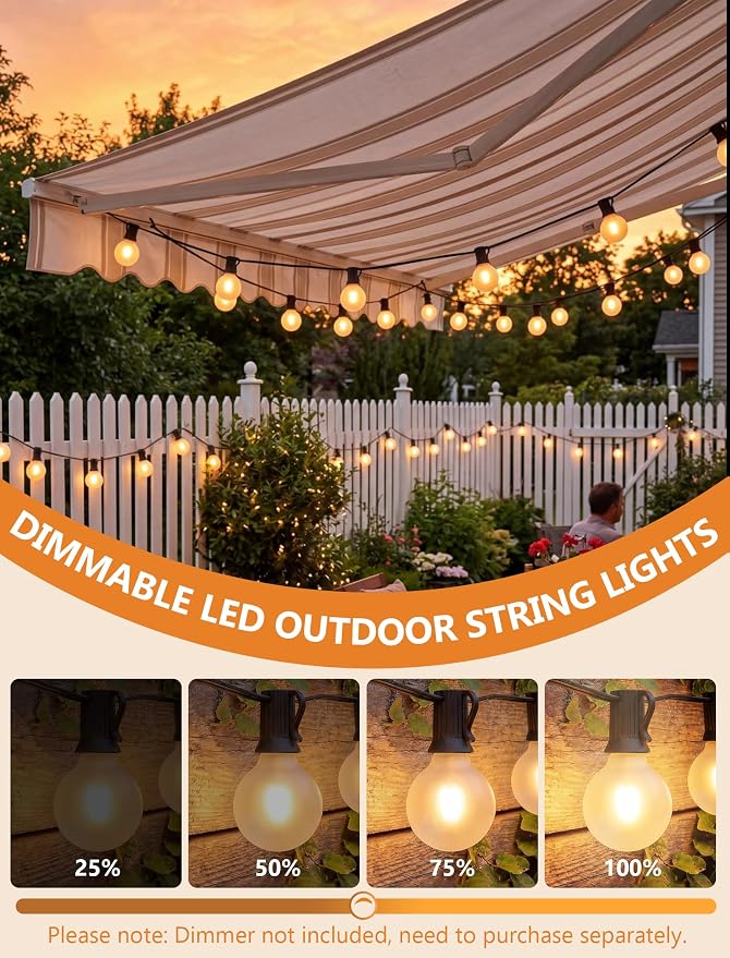 GOOTHY 50Ft LED Outdoor Patio String Lights - Waterproof Globe Lights with 52 Shatterproof Frosted Bulbs, Connectable for Wedding, Party, Christmas & Garden Decor, Black Wire