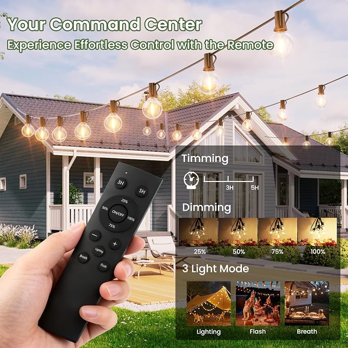 Svater 100 FT Solar Outdoor String Lights with Remote, G40 Patio Light Shatterproof Dimmable Vintage Edison Bulbs - Solar Powered Weatherproof Light for Patio, Backyard, Garden, Bistro