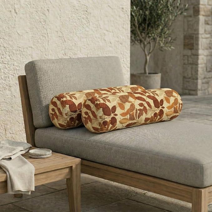 RSH DECOR: Sunbrella Neck Roll Pillows Set of 2 | 24” x 8” | Outdoor Bolster for Patio, Deck, Porch, or Poolside Chairs | Fade & Water-Resistant | Made in USA (Gentry Sequoia)