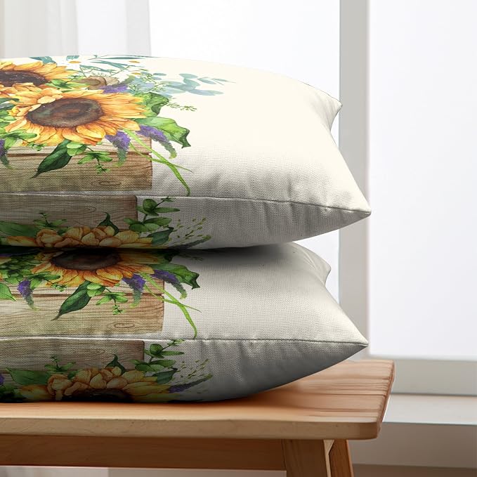 Sunflower Lumbar Pillow Covers Set of 2 Spring Summer Floral Rectangle Throw Pillow Covers 12x20 Flower Decorative Waist Pillowcase for Farmhouse Couch Outdoor