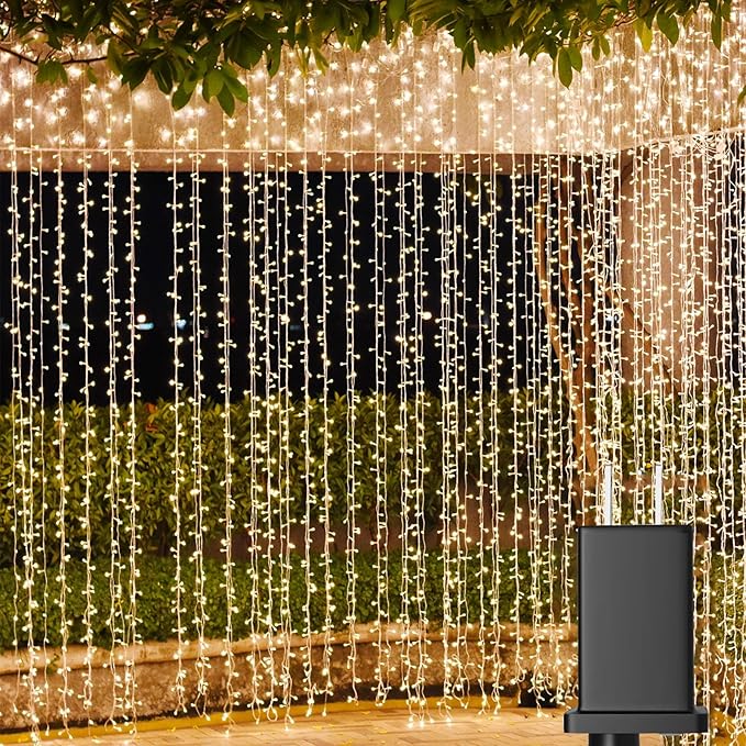 Solhice LED Curtain Lights Outdoor 40ft x10ft, 800 LED Plug in Hanging String Lights Indoor, Twinkle Lights Backdrop for Outside Backyard Patio Wedding Décor, Warm White (Not Connectable)