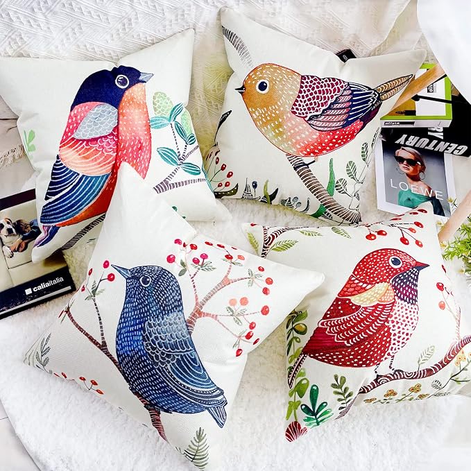 Outdoor Pillow Covers Waterproof Furniture Patio Garden Decor for Outside Chair Cushions Birds Throw Pillows 18x18 Inch Set of 4 Decorative for Couch Sofa