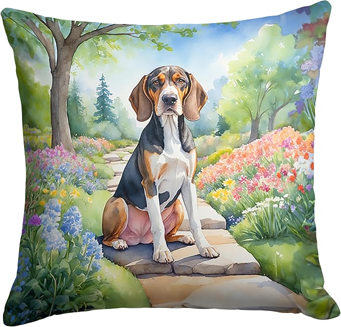 Caroline's Treasures American English Coonhound Spring Garden Throw Pillow Machine Washable, Indoor Outdoor Decorative Pillow for Couch, Bed or Patio, 18Hx18W