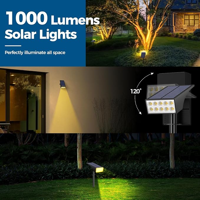 WENATY Solar Spot Lights Outdoor, IP65 Solar Spotlights Warm White, 6 Pack | Solar Lights Outdoor Waterproof, 4 Lighting Modes Solar Powered Security Light for Yard Garden Landscape Pathway Lawn Outside