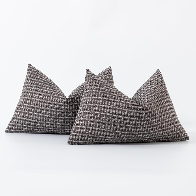 Kevin Textile Outdoor Waterproof 12"x20" Pillow Covers 2 Pack, Dark Grey | Water Resistant Weaving Faux Linen Texture Throw Pillow Covers, Outside Decorative Pillowcases for Garden Patio Balcony Couch