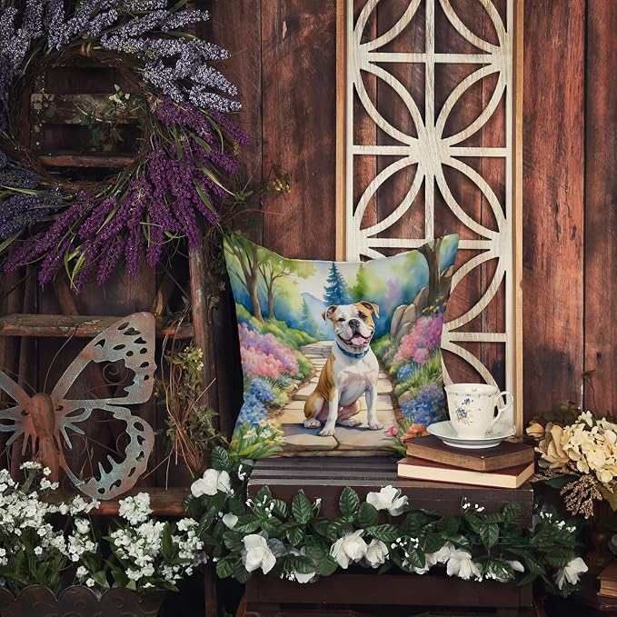 Caroline's Treasures American Bulldog Spring Garden Throw Pillow Machine Washable, Indoor Outdoor Decorative Pillow for Couch, Bed or Patio, 18Hx18W