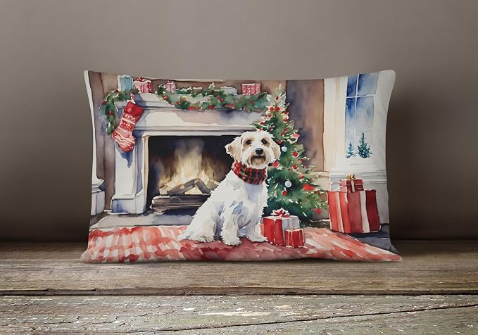 Caroline's Treasures DAC2744PW1216 Sealyham Terrier Cozy Christmas Throw Pillow Machine Washable, Indoor Outdoor Decorative Pillow for Couch, Bed or Patio, 12HX16W