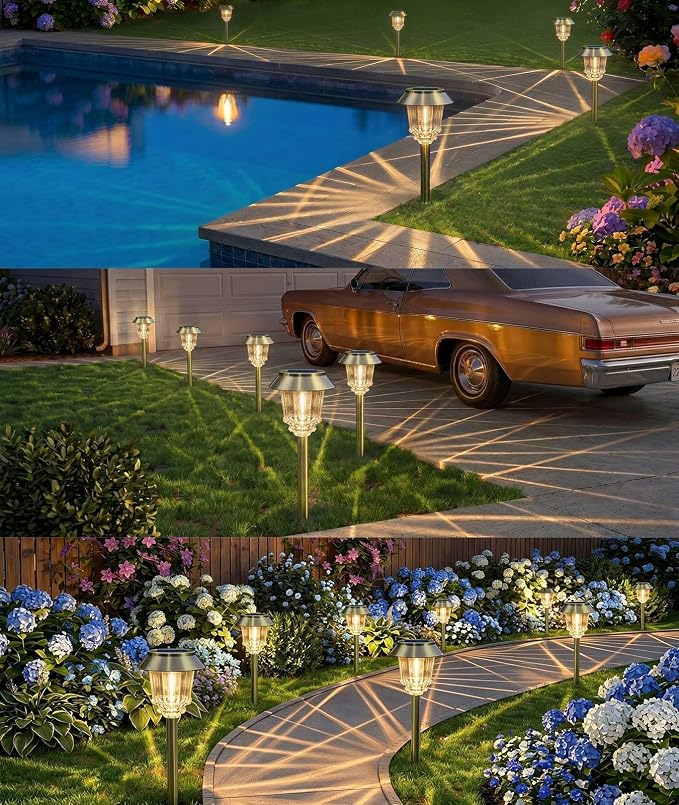 XMCOSY+ Solar Pathway Lights Outdoor, 4 Pack Solar Garden Landscape Lights | 40 LM Adjustable Brightness for 8-12H, Aluminum & Glass Solar Powered, IP65 Outdoor Solar Lights For Yard Landscape Lighting