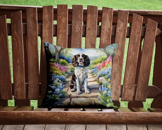Caroline's Treasures English Springer Spaniel Spring Path Throw Pillow Machine Washable, Indoor Outdoor Decorative Pillow for Couch, Bed or Patio, 14Hx14W