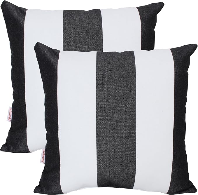 Outdoor/Indoor Sunbrella Throw Pillow Cover Only Square Set of 2 Pieces 18 inch x 18 inch Cabana Classic Stripe - Insert Not Included, Black/White