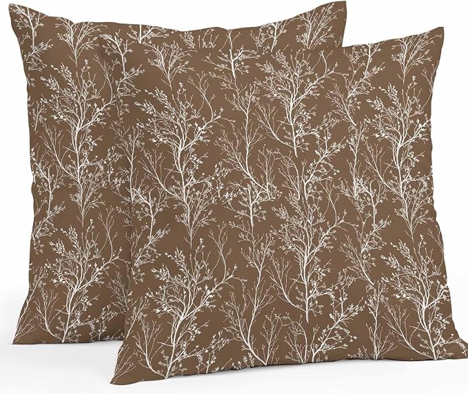 Brown Branches Waterproof Outdoor Pillow Covers Set of 2 Home Decor, Abstract Art Leaves Plant Lumbar Pillowcase Patio Pillow Covers for Couch Bench Patio Furniture Garden 20x20in