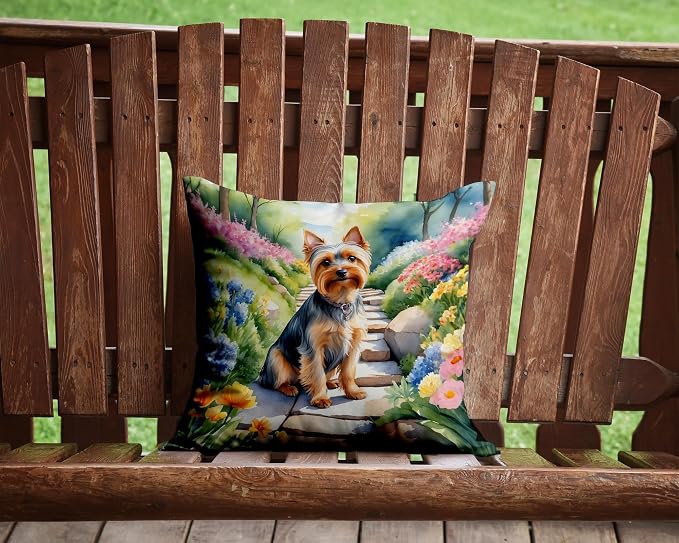 Caroline's Treasures Silky Terrier Spring Path Throw Pillow Machine Washable, Indoor Outdoor Decorative Pillow for Couch, Bed or Patio, 14Hx14W