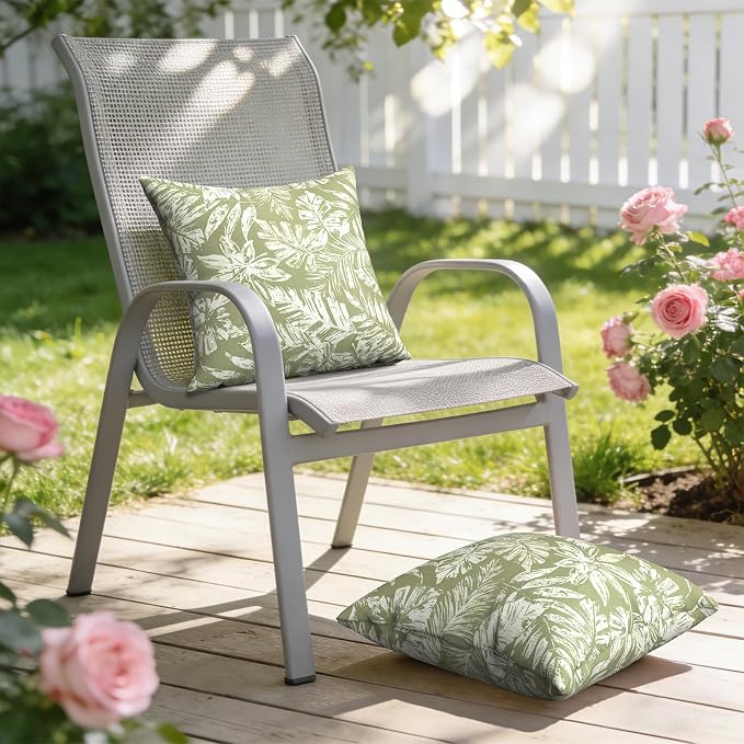 Outdoor Throw Pillow Covers 18x18 Inch, Decorative Pillow Covers for Patio Furniture, Tropical Leaf Green Modern Cushion Cases for Garden Couch Home Sofa, Pack of 2