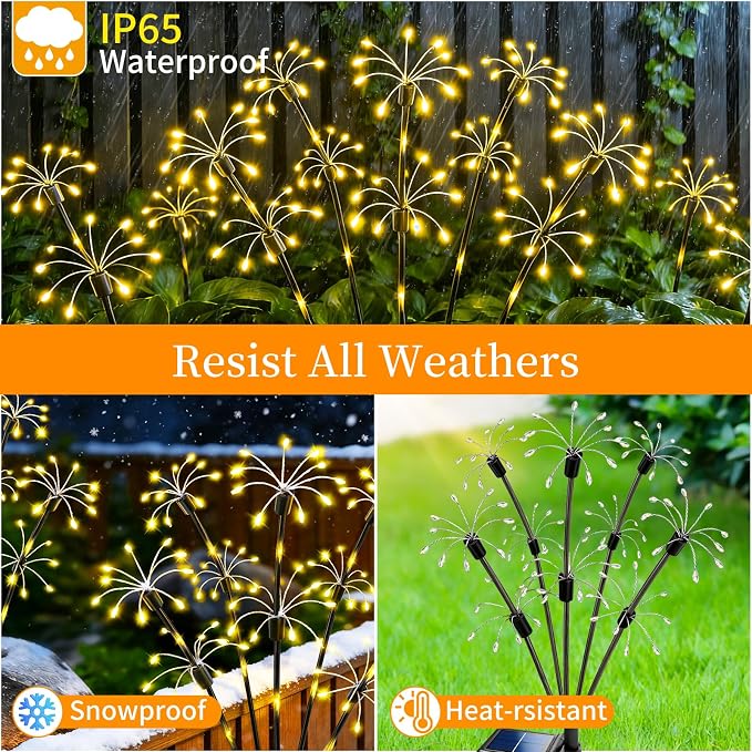 Solar Garden Lights Outdoor, 2 Pack 2-Layer Swaying Fairy Firework Lights | Waterproof Starburst Flower Light, Garden Decor for Yard Patio Pathway Lawn, Gardening Gifts for Women Mom Grandma Christmas