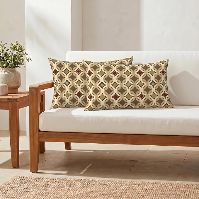 RSH DECOR: Sunbrella Lumbar Throw Pillows Set of 2 | 20" x 12" | Water and Fade-Resistant Performance Fabric | Outdoor Pillow Covers with Down-Alternative Inserts | Made in USA (Tango Mink)