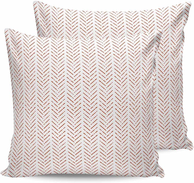 Orange White Striped Outdoor Pillow Covers Waterproof,All Weather Cushion Case Set of 2 Decorative Pillowcases for Sofa Couch Bed Decor Patio Furniture 20"x20" Modern Geometric Minimalist Stripes