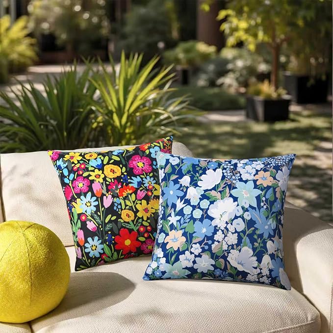 Adabana Outdoor Waterproof Floral Pillow Covers 20x20 Inch | Colorful Outdoor Pillow Covers Summer Decirative for Patio Furniture Porch Garden Pillows