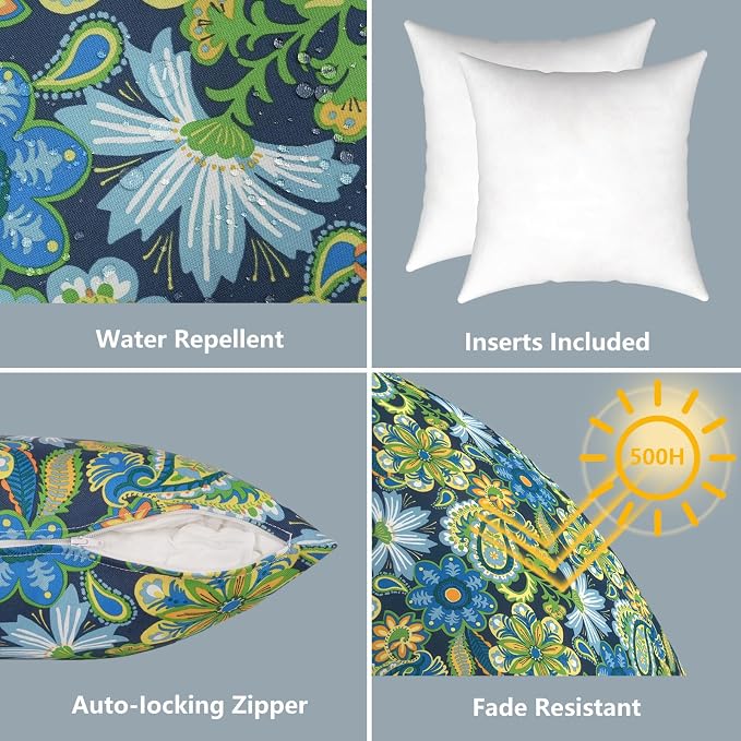 LVTXIII Outdoor Pillows 20x20 Inch, 2 Pack Large Decorative Square Throw Pillows with Inserts for Couch, Bed, Floor Seating, Patio Furniture, Bohemian Azure