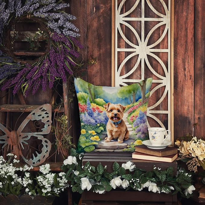 Caroline's Treasures Norfolk Terrier Spring Path Throw Pillow Machine Washable, Indoor Outdoor Decorative Pillow for Couch, Bed or Patio, 14Hx14W