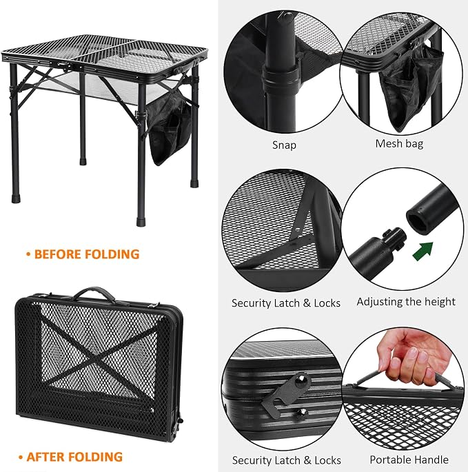 E EASTSTORM Folding Picnic Table for Grill Outdoor Camping Table with Portable Mesh Bag, Compact & Foldable for Easy Storage - Great for Picnic, Garden, Patio, Dining, BBQ, Party, Market 2Ft